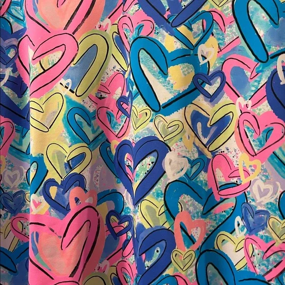 LuLu B Heart Print Top in Pink, Blue, Yellow, Teal. - Picture 3 of 4